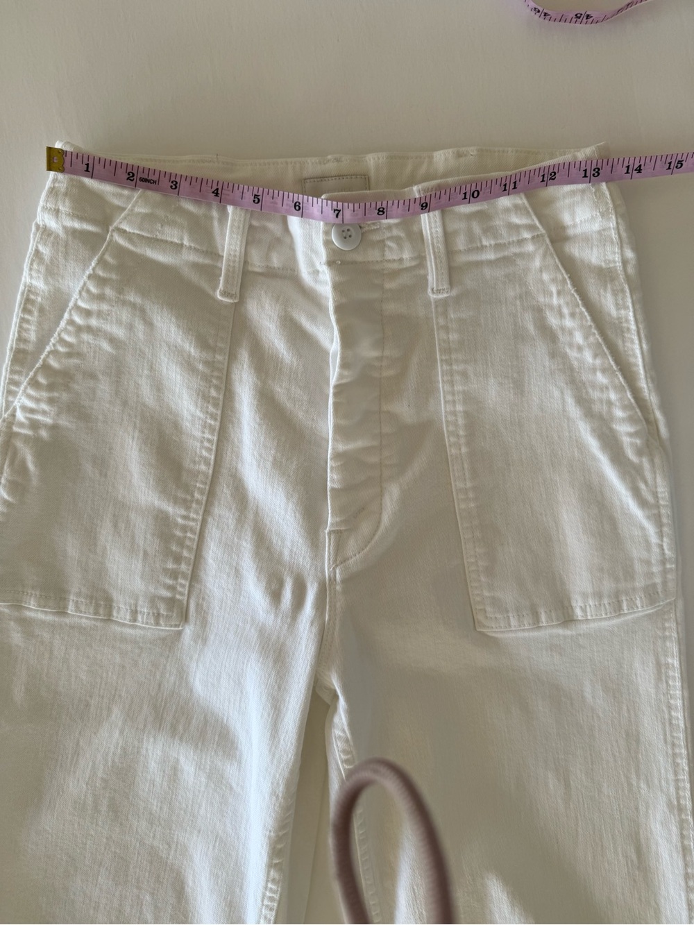 Mother The Private Ankle Fray Jeans White High Rise Patch Pocket Size 25 - Picture 11 of 14